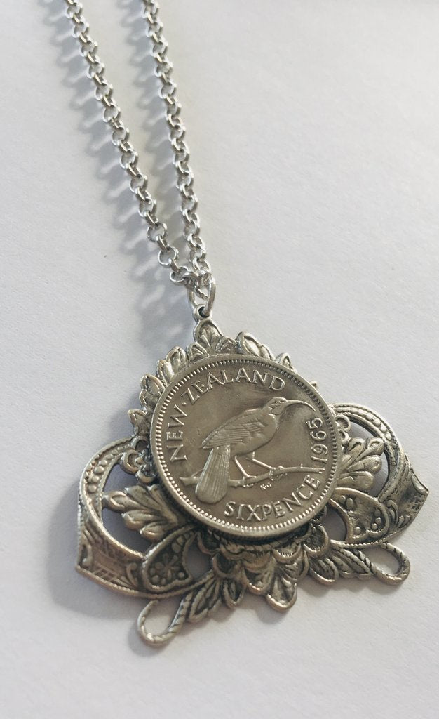 Crest Frame Pendant - Silver Sixpence