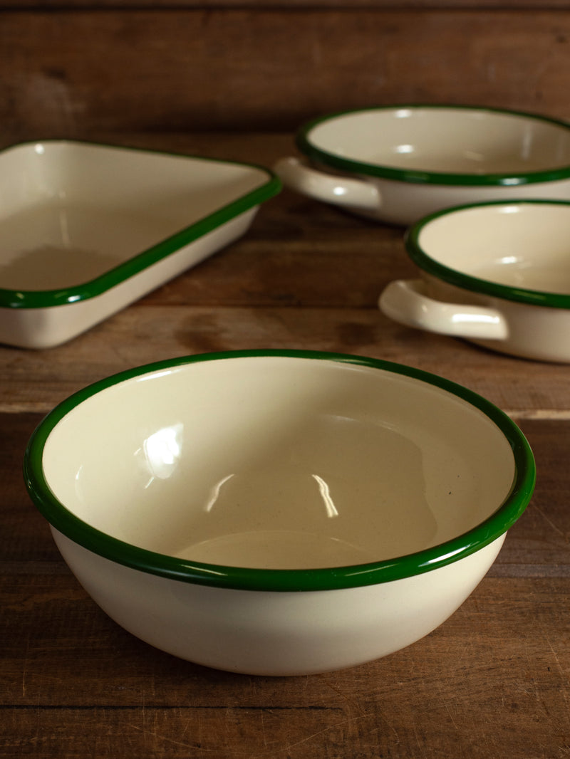 Dishy Enamel Bowl Cream/Green - 16cm